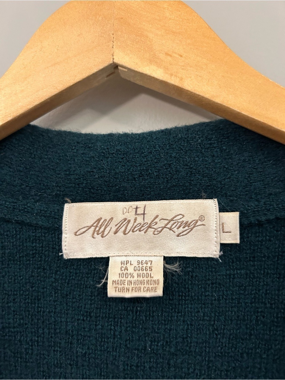 Vintage All Week Long Dark Teal Wool Sweater Size Large Wool - Picture 3 of 6